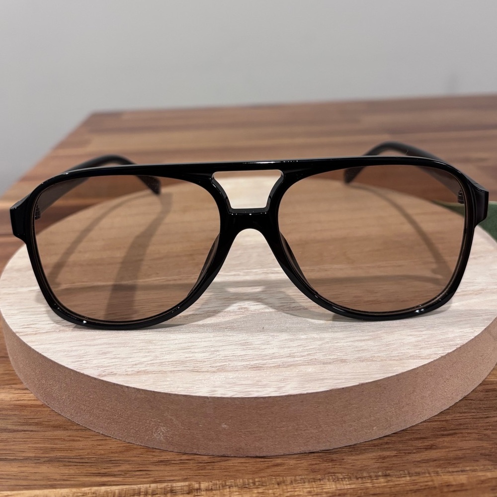 Retro Aviator Sunglasses Black Frame Brown Gradient Tinted Oversized 70s - Picture 4 of 6